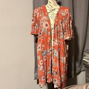 Maurices Floral Kimono Cardigan - Orange and Pink